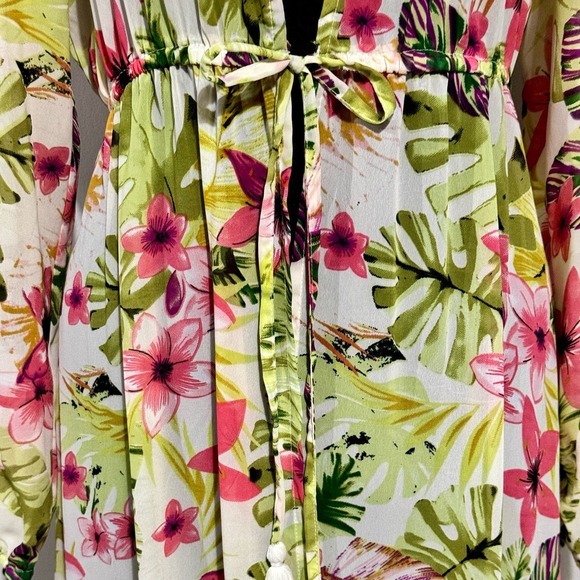 GOA Beachwear by Japna Drawstring Waist Floral Print Chiffon Coverup Robe L - Picture 6 of 8